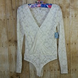 Free People Longsleeve Lace Bodysuit Small and XS